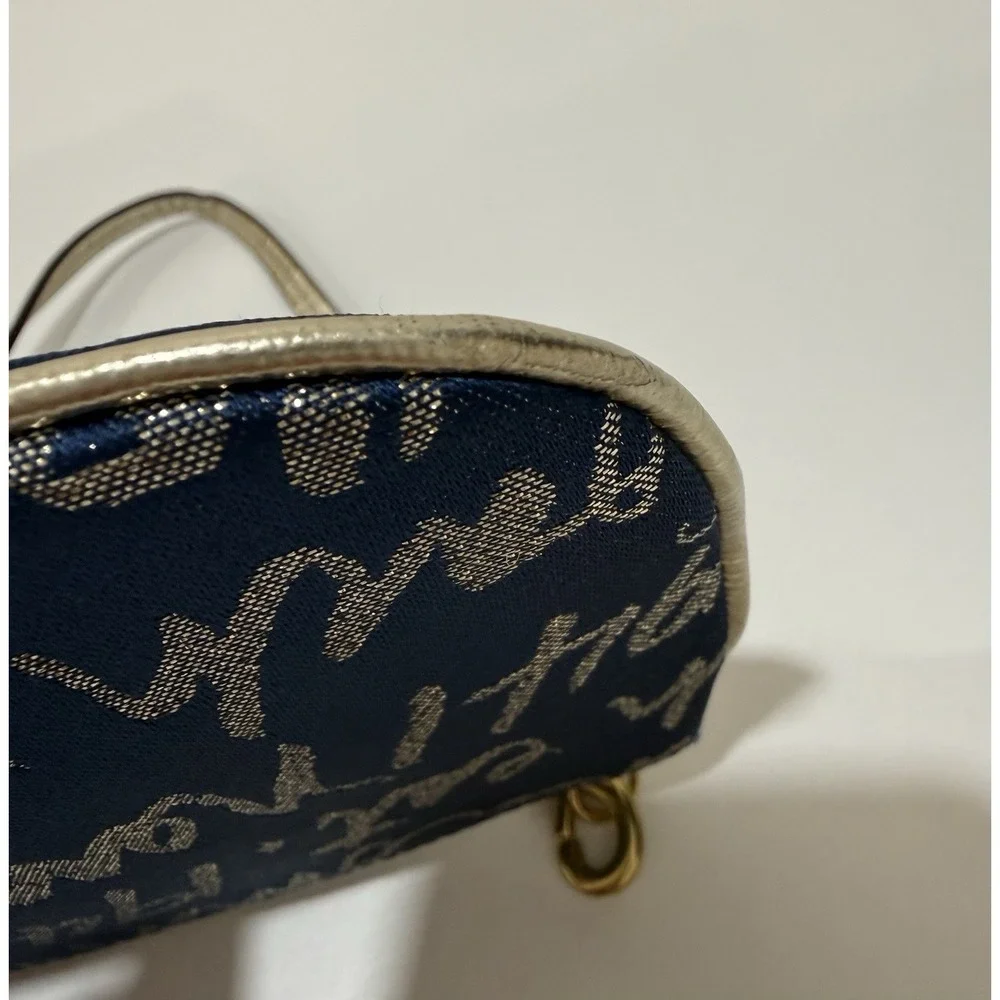 Coach Script New York Gold Trim Navy Blue Heart Purse Bag Wristlet